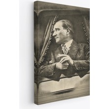 Trezon Mustafa Kemal Atatürk'ün Karakalem Görünümlü Portre Çizimi Dikdörtgen Dekoratif Kanvas Tablo-De-82