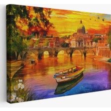 Trezon Italya'daki Aziz Petrus Katedrali ve Tiber Nehri TABLOSU-3544