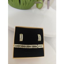 Lavante Butik Xuping Labirent Grek Model Zirkon Taşlı Çelik Bileklik Küpe Seti