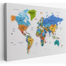 Trezon Dünya Haritası Dekoratif Kanvas Tablo Son Derece Detaylı ve Eğitici 1601