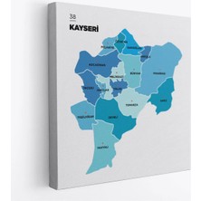 Trezon Kayseri Ili ve Ilçeler Haritası Dekoratif Kanvas Tablo 1387