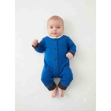 Güler Butik Esnek Nefes Alabilen Suprem Kumaş Yenidoğan Mavi Renk ve Yaka Kısmı Beyaz Turuncu ve Sarı Renkli Kol ve Bilek Kısmı Siyah Lastikli Bebek Tulumu
