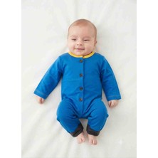 Güler Butik Esnek Nefes Alabilen Suprem Kumaş Yenidoğan Mavi Renk ve Yaka Kısmı Beyaz Turuncu ve Sarı Renkli Kol ve Bilek Kısmı Siyah Lastikli Bebek Tulumu