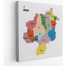 Trezon Sivas Ili ve Ilçeler Haritası Dekoratif Kanvas Tablo 1455
