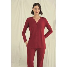 Aria's Closet Arias Closet Uzun Kollu Boydan Düğmeli V Yaka Pijama Takımı