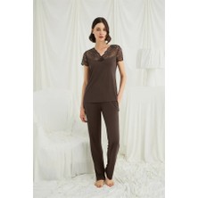 Aria's Closet Arias Closet Kısa Kollu ve Dantelli V Yaka Pijama Takımı