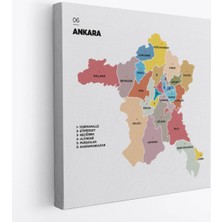 Trezon Ankara Ili ve Ilçeler Haritası Dekoratif Kanvas Tablo 1265