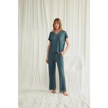 Aria's Closet Arias Closet Kısa Kollu V Yakalı Dantelli Pijama Takımı