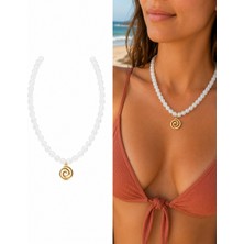 Arsaley Gold Yuvarlak Charm Beyaz Renk Yazlık Boncuk Kadın Kolye