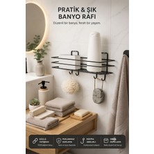 Riya Home Ev & Dekorasyon Yapışkanlı 4 Kancalı Banyo Rafı Siyah Banyo Şampuanlık Duşakabin Duş Askısı Delmeden Kullanım