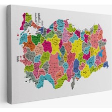 Trezon Türkiye Haritası Kanvas Tablo Il ve Ilçeli Ayrıntılı Eğitici Dekoratif Tablo 3024