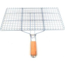 Royaleks Group Ahşap Saplı Mangal Izgarası Galvanizli Paslanmaz Kafes Demir 32 x 42 cm