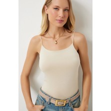 TeknoKapsül Happiness Istanbul Kadın Krem Ip Askılı Örme Body Bluz LD00018