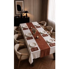 Dokuar Kadife Dokulu Premium Düz Polyester Masa Örtüsü Runner 6'lı Kumaş Peçete Yemek Masası Seti