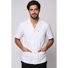 Deniz İş Erkek Gömlek Yaka Kısa Kol Çıtçıtlı Ceket Boy Beyaz Alpaka Kumaş Doktor ve Eczacı Önlüğü