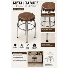 Akk Ticaret 3 Adet Kahverengi Desenli Renkli Kumaş Kalın Iskelet Demir Tabure Mutfak Taburesi