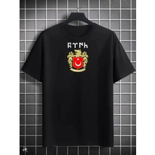 Tarz Yeri Erkek Kısa Kol Yazlık Tişört Bisiklet Yaka Baskılı Oversize T-Shirt - Siyah