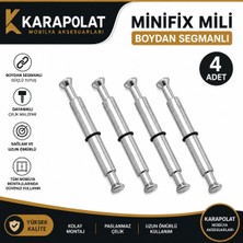 Karapolat 8.5 cm Boydan Segmanlı Minifix Mili Çift Taraflı 4 Adet Mobilya Bağlantı Mili Çelik Minifix Civatası