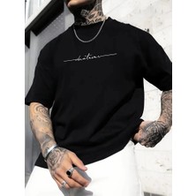 Tarz Yeri Erkek Baskılı T-Shirt Kısa Kol Bisiklet Yaka Regular Fit Yazlık Tişört - Siyah