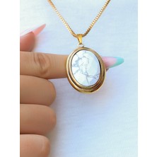 Esha Store Doğal Taş Havlit Doğaş Taşlı Kadın Oval Kolye EUK53HLT