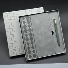 Uravas Store Kutulu Gri Defter ve Metal Kalem Seti