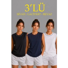 Trend Cojans 3 Lü Kolsuz Sporcu Atlet Seti Yazlık Bisiklet Yaka - Siyah, Lacivert, Beyaz