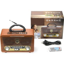 L'edoren M 115BT Bluetooth Şarjlı Nostaljik Radyo USB Sd Kart Girişli Kumandalı Radyo Mp3