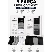 Tarz Yeri Erkek 9'lu Iç Giyim Seti Pamuklu 3 Boxer 6 Çorap Çoklu Paket - Siyah - Füme - Gri - Beyaz