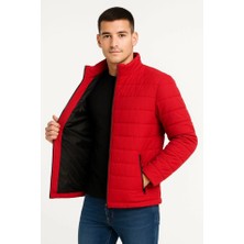 Nova Epoxy Art Erkek Bomber Mont Ceket - Su Itici Kumaş, Kapitone Astarlı, Fermuarlı, Kışlık - Kırmızı