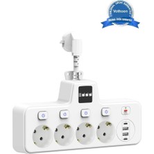 Mudanis Termal Akım Korumalı 4’lü Duvar Tipi Priz 2x USB 2x Type-C Çıkışlı Grup Priz Çoğaltıcı Beyaz (2500W)