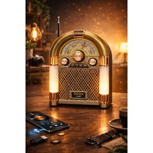 L'edoren M-68BT Bluetooth Nostaljik Radyo Şarjlı Işıklı Retro Müzik Kutusu Fm/am/sw USB Tf Kart