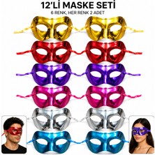 Renas Store 12'li Metalik Venedik Toptan Parti Maskesi Seti – 6 Renk Karışık