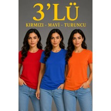 Trend Cojans 3 Lü Kısa Kollu Bisiklet Yaka Basic Slim Fit T-Shirt - Kırmızı - Mavi - Turuncu