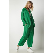 TeknoKapsül Happiness Istanbul Kadın Yeşil Ketenli Gömlek Şalvar Pantolon Takım DZ00080