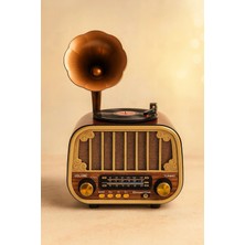 L'edoren MD-1318BT Gramofon Görünümlü Bluetooth Hoparlör | 3 Bant Nostaljik Radyo | USB Tf Aux | Type-C Şarj