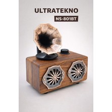L'edoren NS-801BT Gerçek Ahşap Gramofon Görünümlü Bluetooth Hoparlör & Nostaljik Radyo