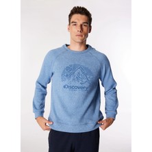 Discovery Expedition D4WM-SWT3281 Mavi Bisiklet Yaka Relaxed Baskılı Erkek Sweatshırt