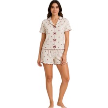 Pijamask Kadın Çiçek Desenli Şortlu Pijama Takımı Hafif & Rahat