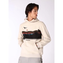 Discovery Expedition Bej Erkek Kapüşon Yaka Relaxed Baskılı Sweatshirt D4WM-SWT3326