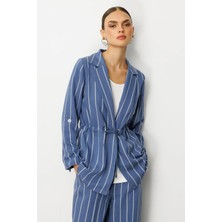 Moda İlgi Kadın Mono Yaka Safari Kol Beli Tünel Bağcıklı Içi Bluzlu Ikili Tunik 5020 Indigo