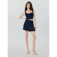 People By Fabrika Yüksek Bel Lacivert Kadın Düz Mini Etek SPBF4SL-ETK5572