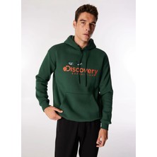 Discovery Expedition D4WM-SWT3248 Koyu Yeşil Kapüşon Yaka Loose Fit Nakışlı Erkek Sweatshırt