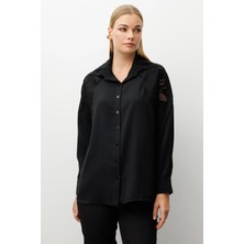 Moda İlgi Kadın Nakış Detaylı Oversize Gömlek 0095 Siyah