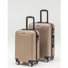 Wander Bag Kapitone 2'li Valiz Seti Küçük (Kabin) Boy Orta Boy Bavul 360° Döner Teker