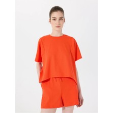 Discovery Expedition D5SL-TST3574 Kırmızı Bisiklet Yaka Relaxed Düz Kadın T-Shirt