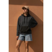Markapia Woman Kadın Oversize Kapüşonlu Cepli Antrasit Sweatshirt