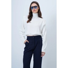 TeknoKapsül Trend Alaçatı Stili Ekru Yarım Balıkçı Yaka Vatkalı Bluz ALC-X14665