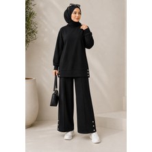 Rosa By Belle Siyah Modal Tunik Pantolon Ikili Tesettür Takım 3444