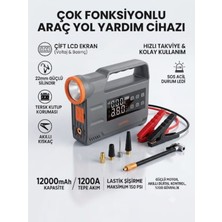 Auhma Araç Akü Takviye Cihazı 1200A 150 Psı Lastik Şişirme Kompresörü 12000 Mah Powerbank Dijital Ekranlı