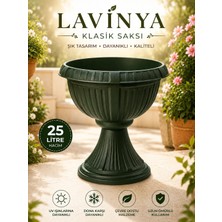 Lorempbox Lavinya Klasik Ayaklı Saksı 25 L Dekoratif Büyük Boy Plastik Bahçe, Balkon ve Teras Saksısı Yeşil